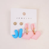 Woman's  Flower Design Earring Heart Shape 6pcs Set Pink